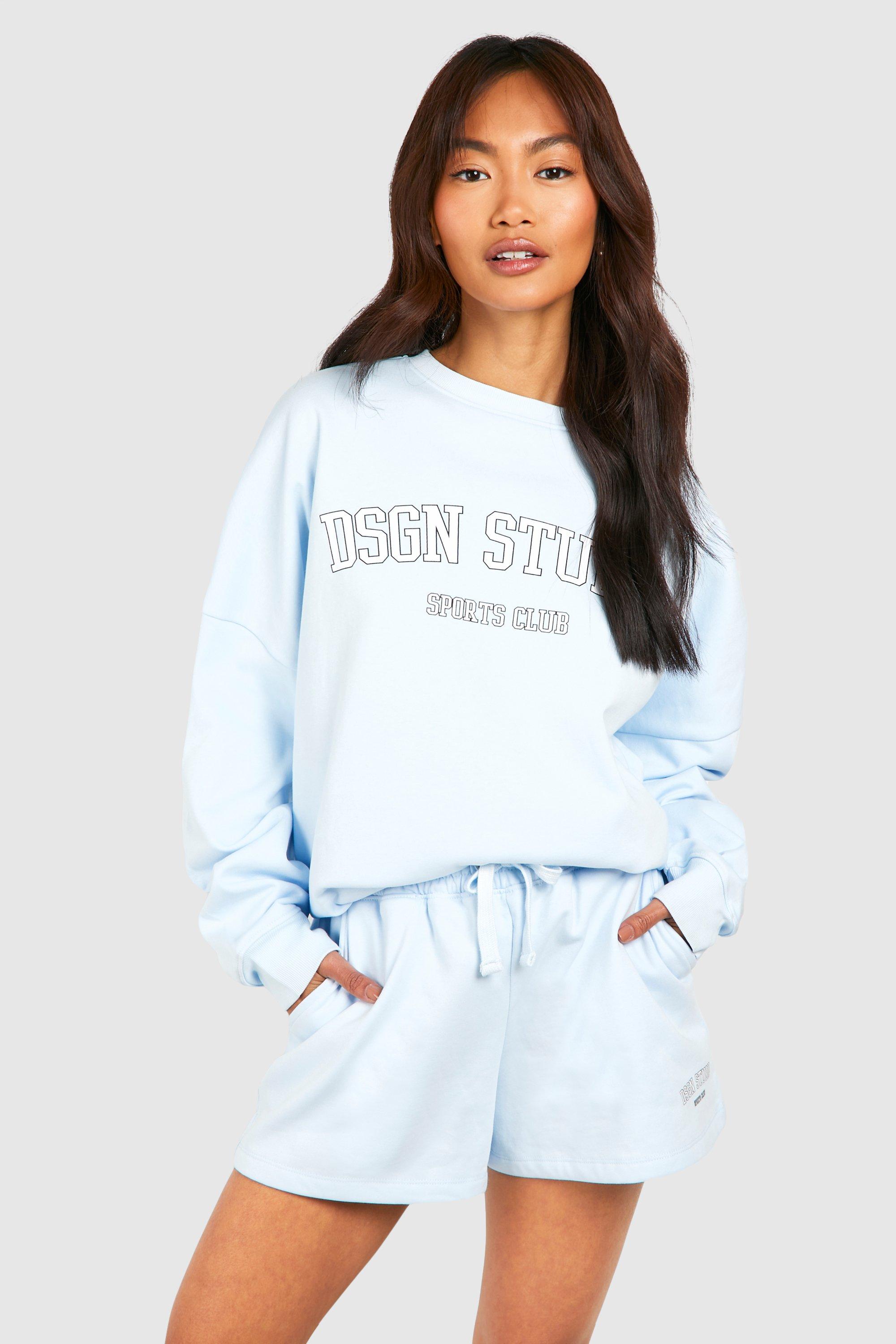 Womens Dsgn Studio Collegiate Applique Sweatshirt Short Tracksuit - Blue - L, Blue